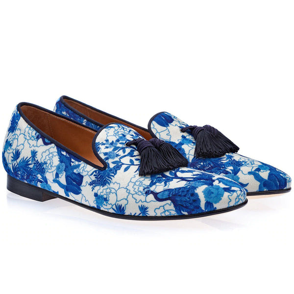 SUPERGLAMOUROUS Louis Chinoise Men's Shoes Blue Velvet Tassels Loafers (SPGM1131)-AmbrogioShoes