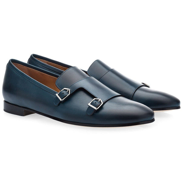 SUPERGLAMOUROUS Odilon Men's Shoes Navy Nappa Leather Monk-Straps Loafers (SPGM1128)-AmbrogioShoes