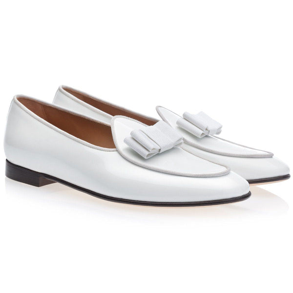 SUPERGLAMOUROUS Tangerine 3 Men's Shoes White Patent Leather Belgian Loafers (SPGM1138)-AmbrogioShoes