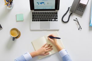 Businesswoman Hands Writing To Notebook At Office Pm9a5nn